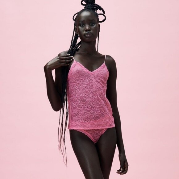 Zara Pink Lace Strap Tank Top Small - Picture 1 of 6